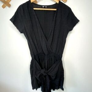 RIPCURL Black V-Neck Romper with Skirted Tie Front Detail, Size Large